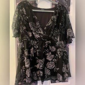 Torrid chiffon floral blouse with velvet flowers. Torrid size 1 (14).